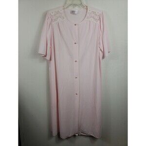 Vintage Shadowline Pink Robe Housecoat Women's Size M Button Front Nylon Short